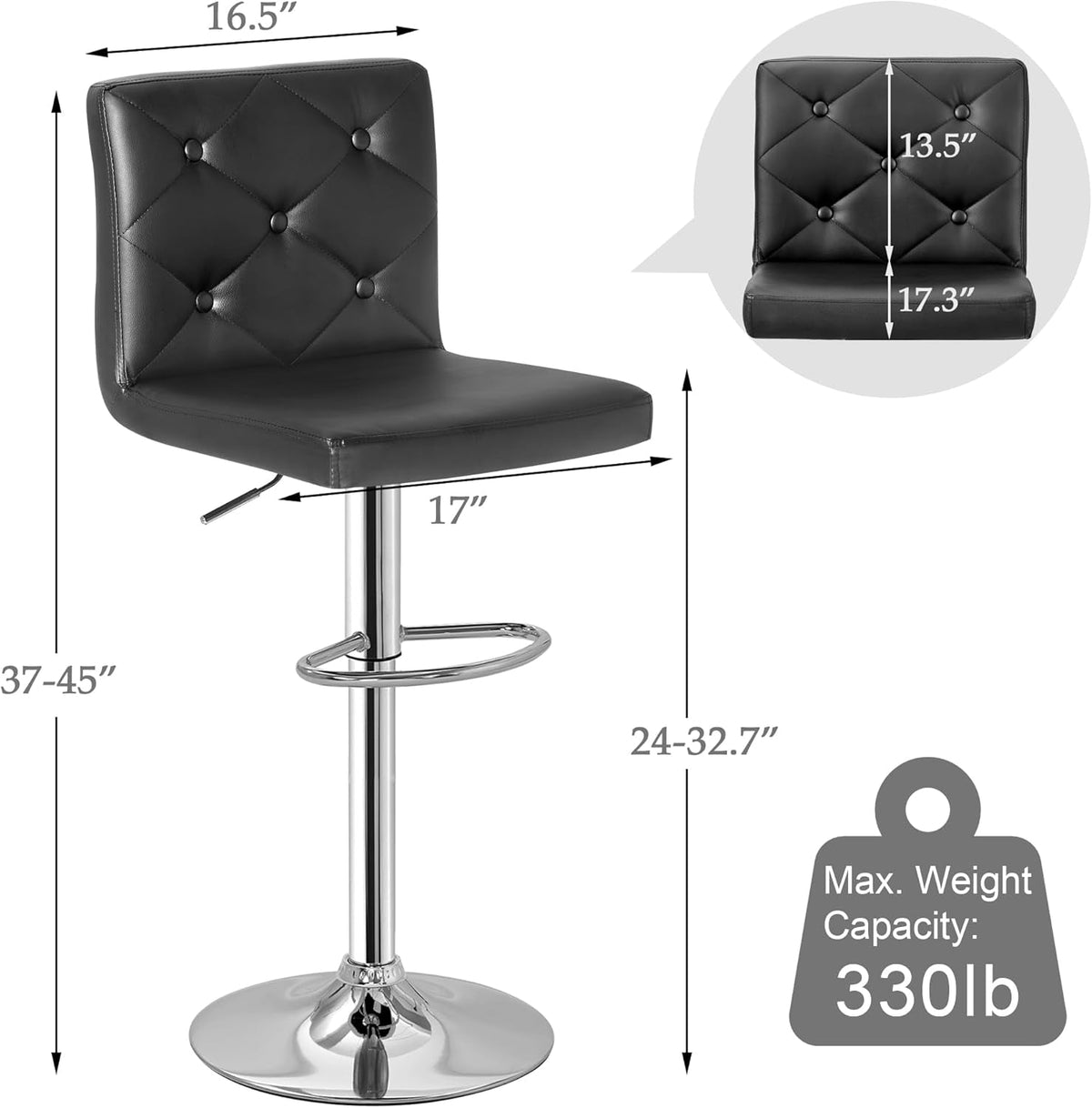 Modern Adjustable Bar Stools Set of Four Swivel