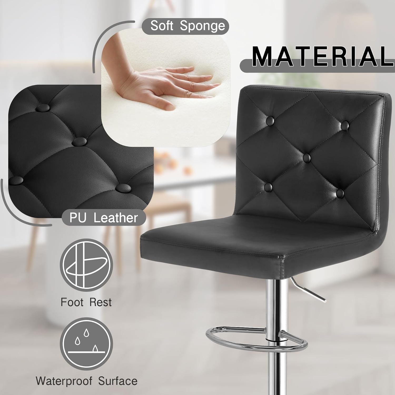 Modern Adjustable Bar Stools Set of Four Swivel
