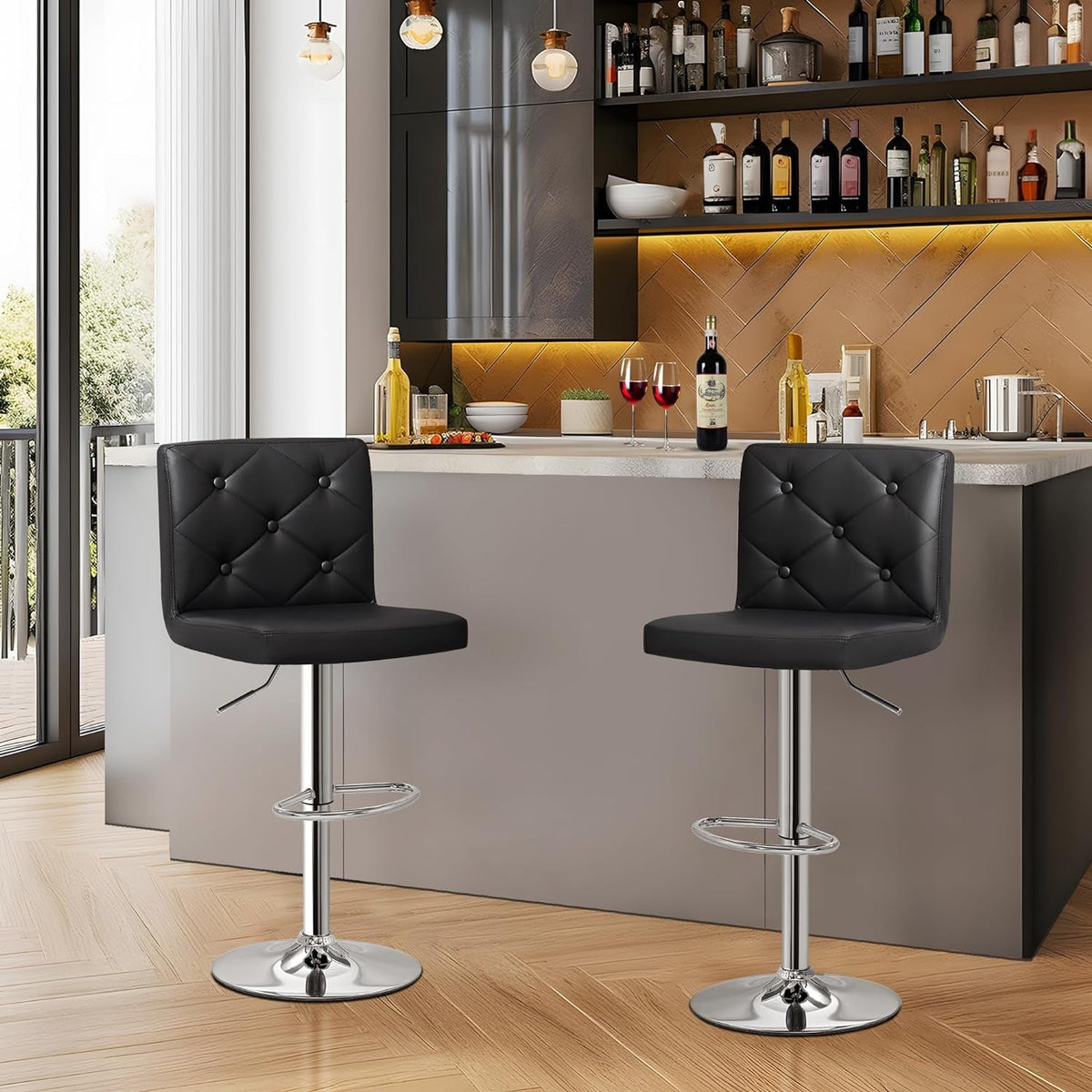 Modern Adjustable Bar Stools Set of Four Swivel