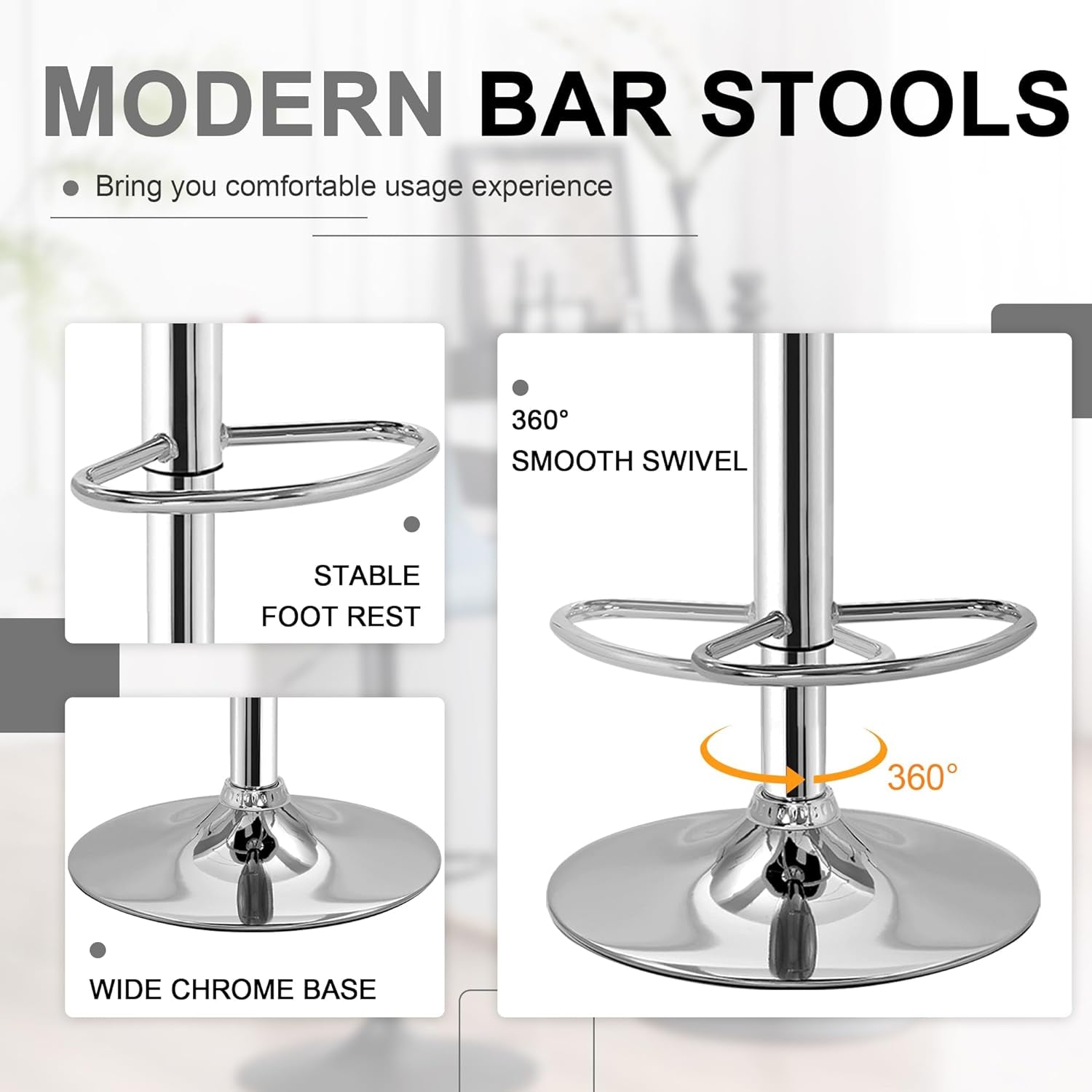 Modern Adjustable Bar Stools Set of Four Swivel