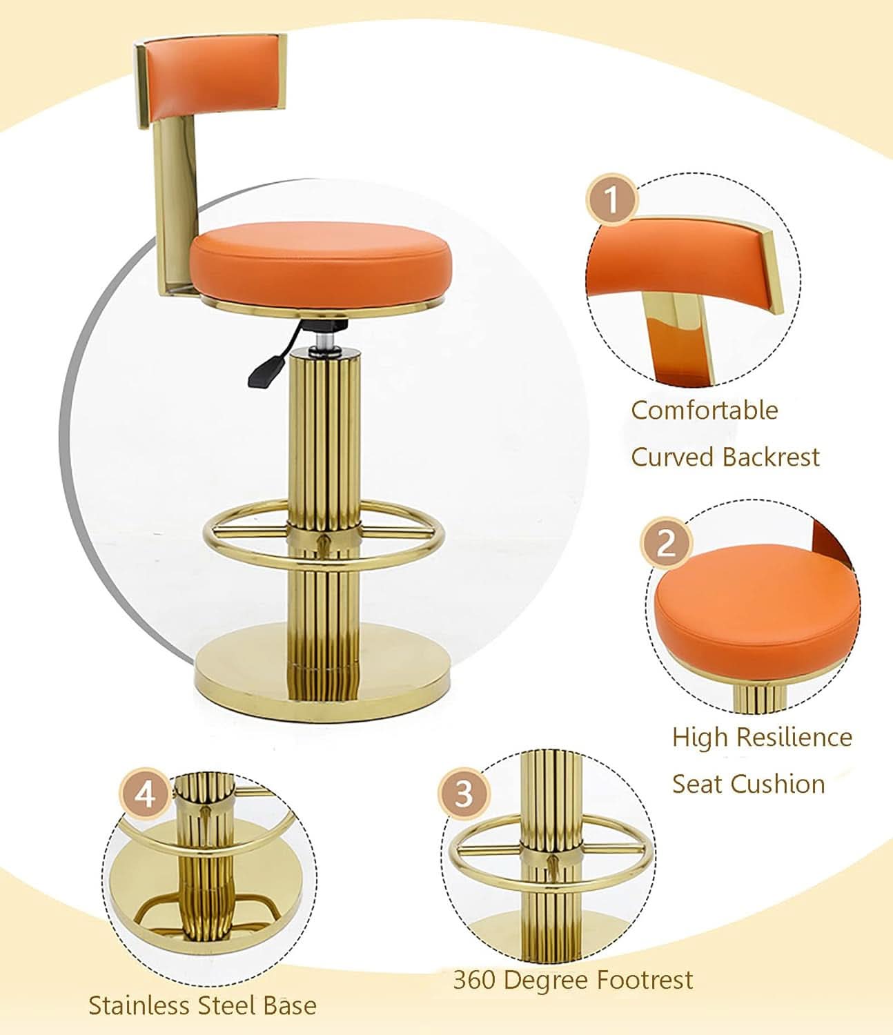 Modern Adjustable Counter Height Bar Stools with Back