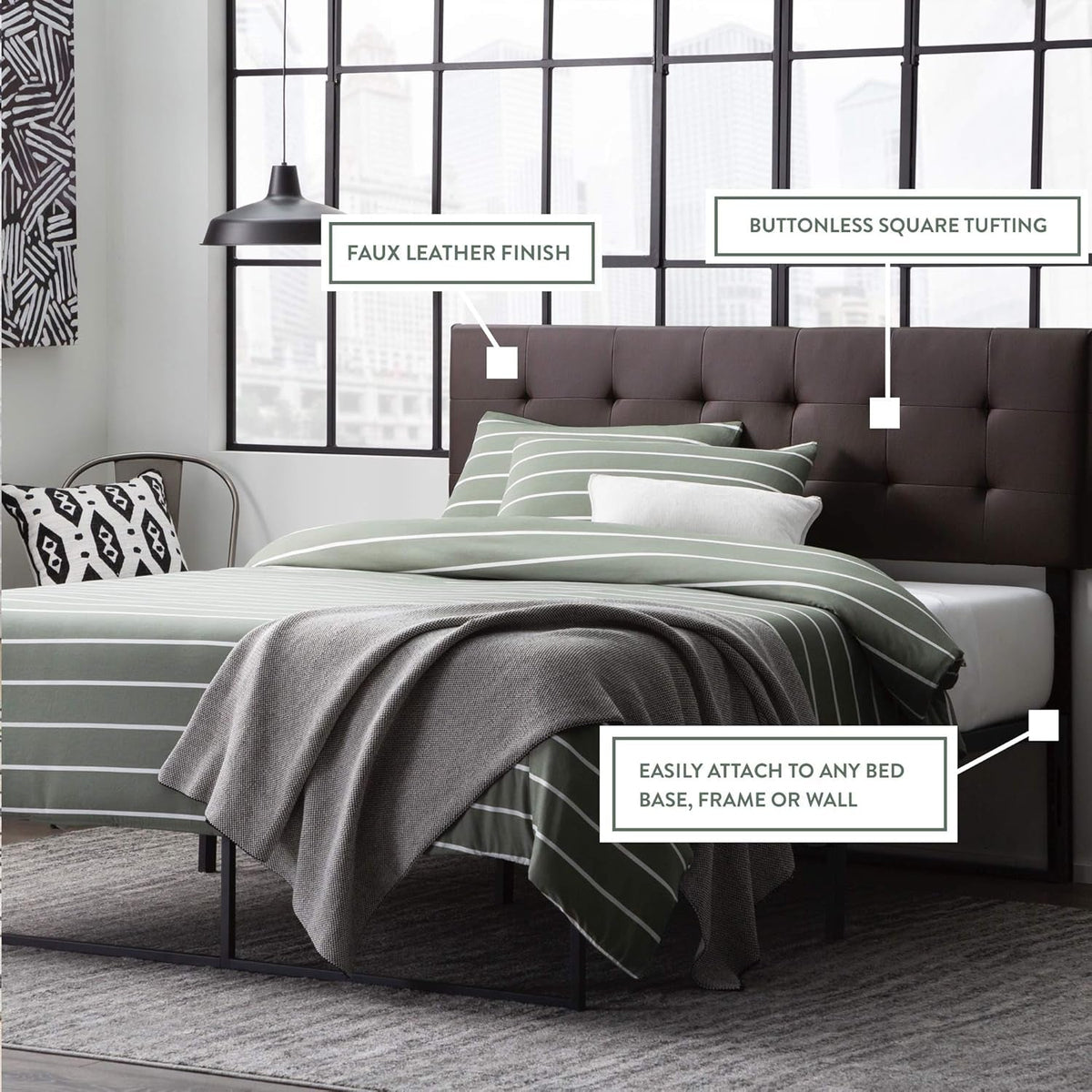 Modern Adjustable Faux Leather Headboard with Tufting Design