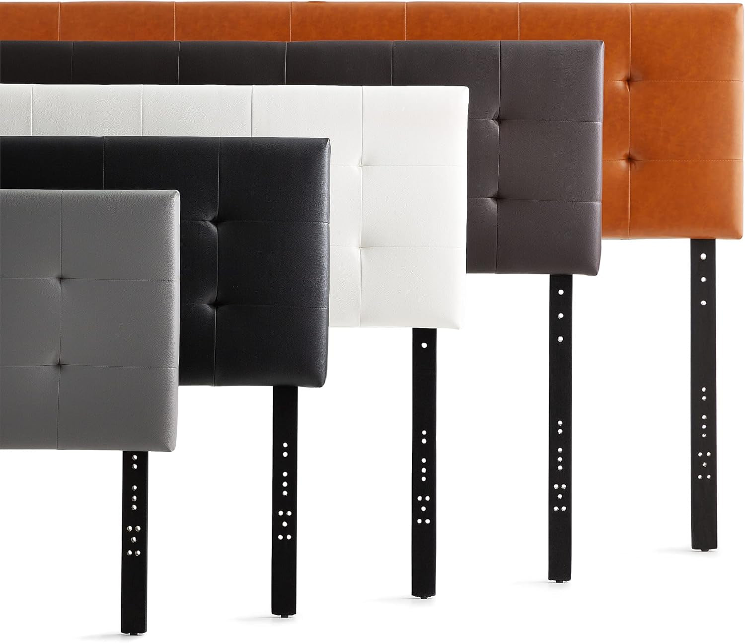 Modern Adjustable Faux Leather Headboard with Tufting Design