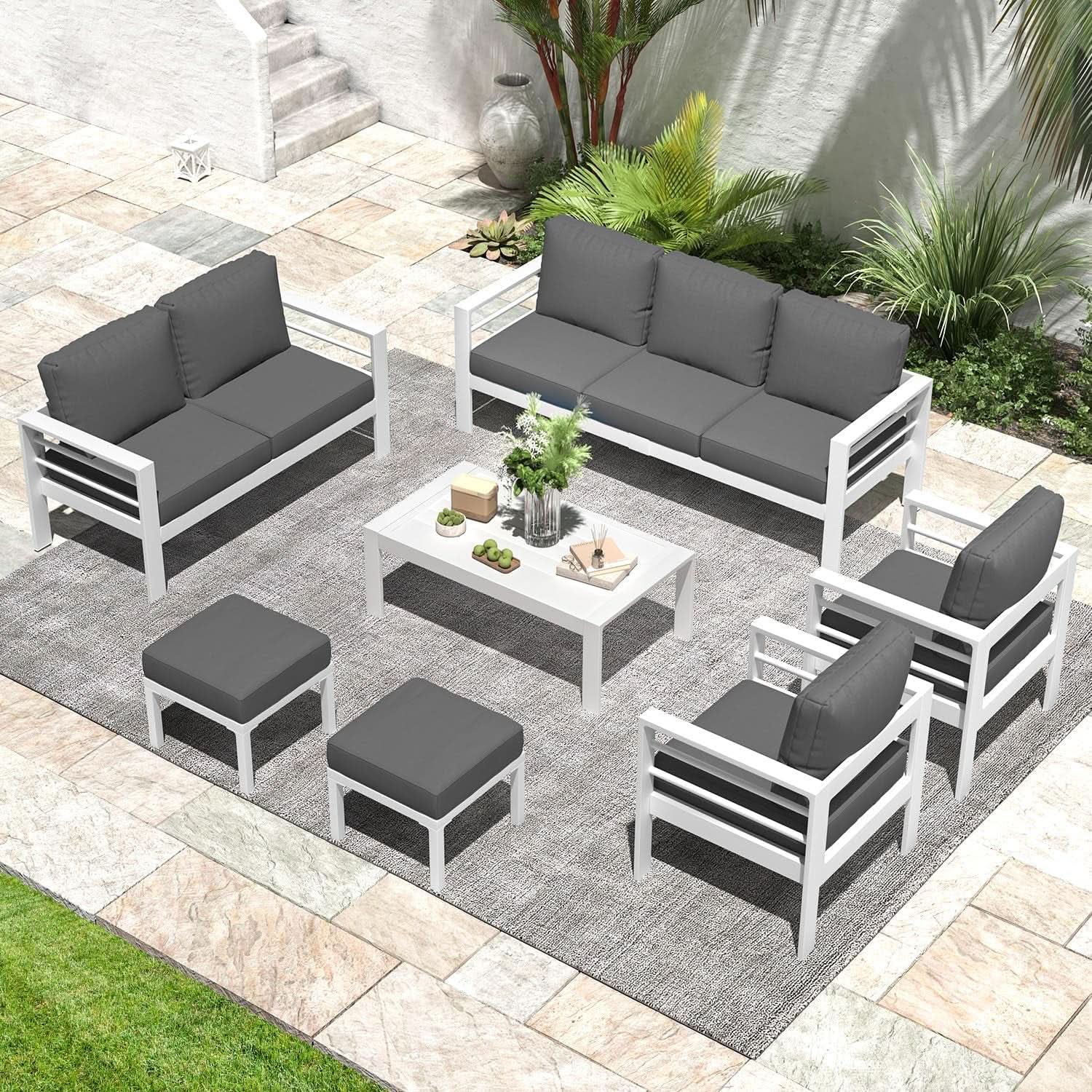 Modern Aluminum Patio Furniture Set with Cushions and Table