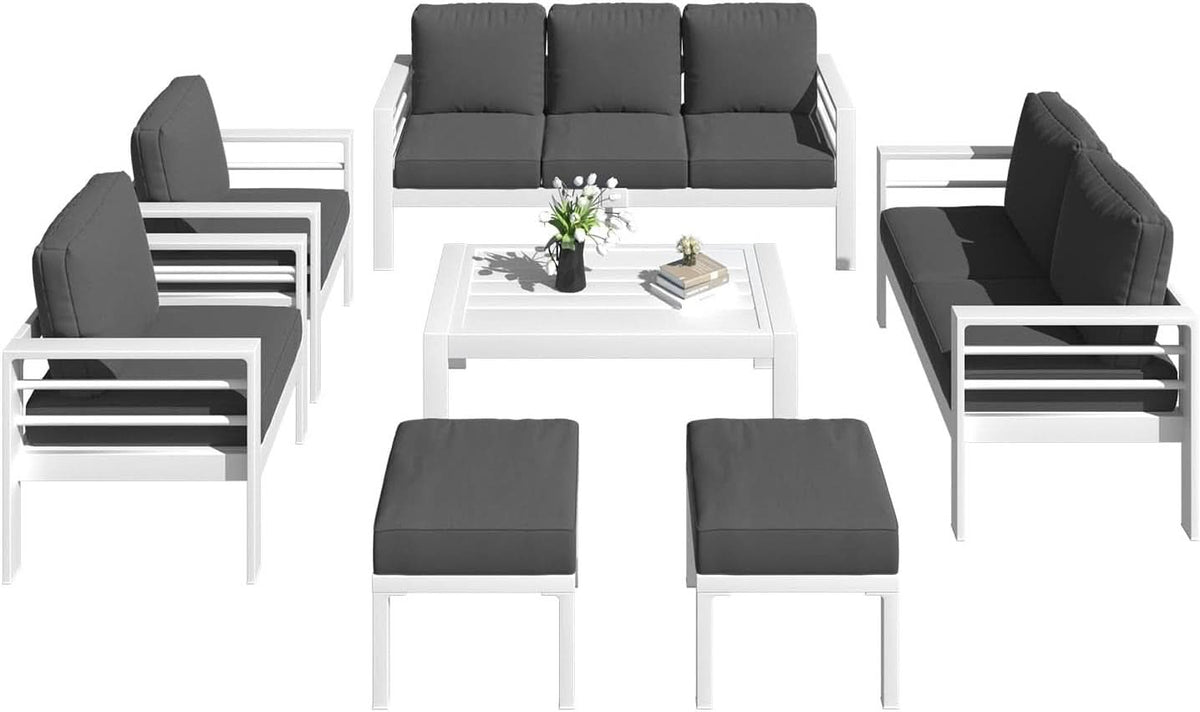 Modern Aluminum Patio Furniture Set with Cushions and Table