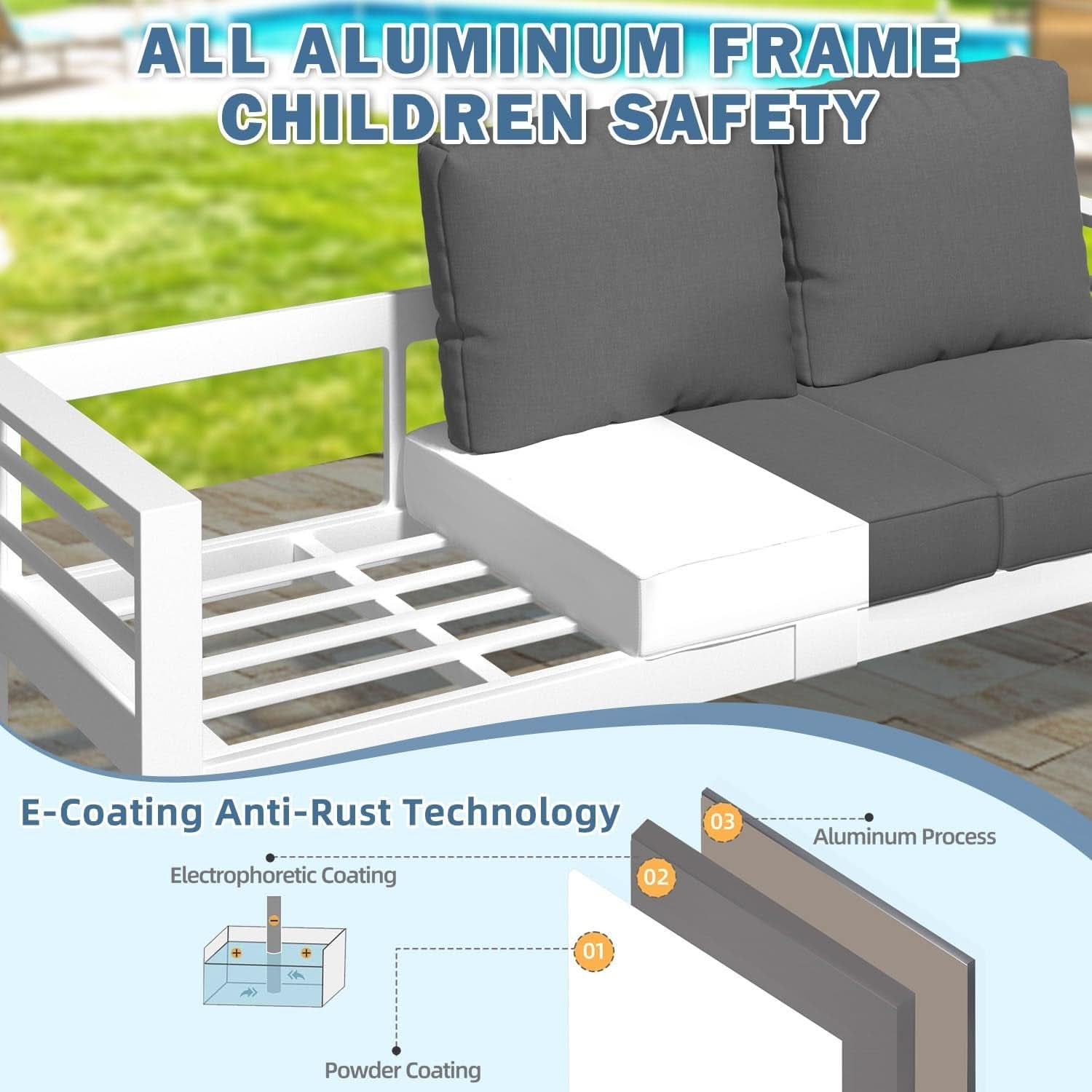 Modern Aluminum Patio Furniture Set with Cushions and Table
