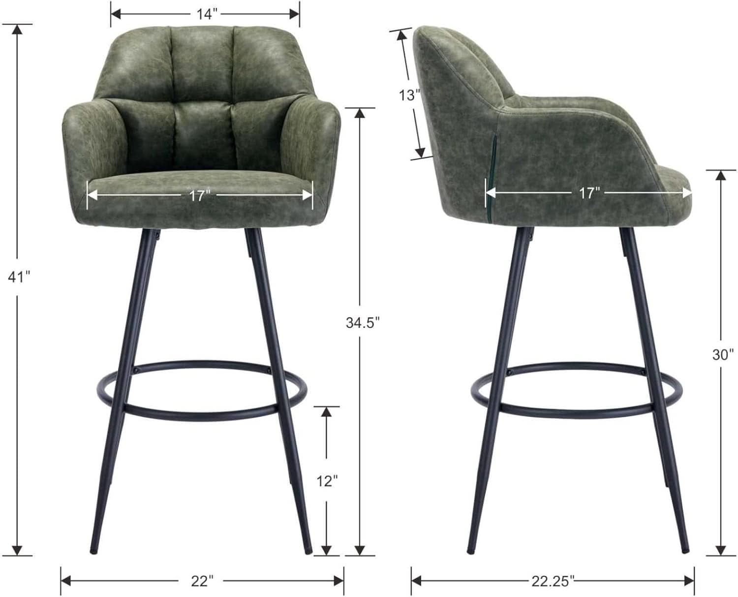 Modern Bar Stools Set of Two with Backrest Arms