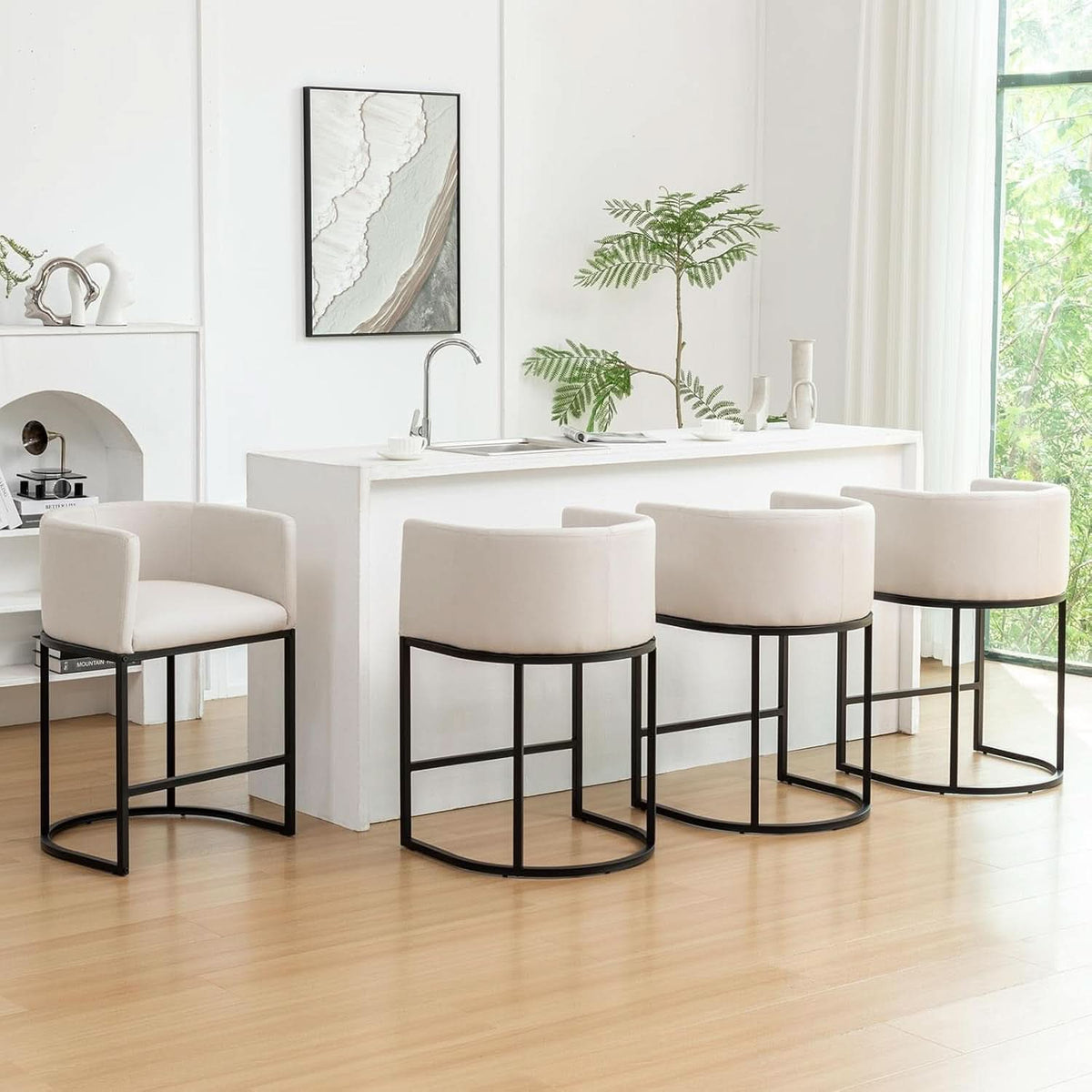 Modern Barrel Counter Height Bar Stools Set of Four