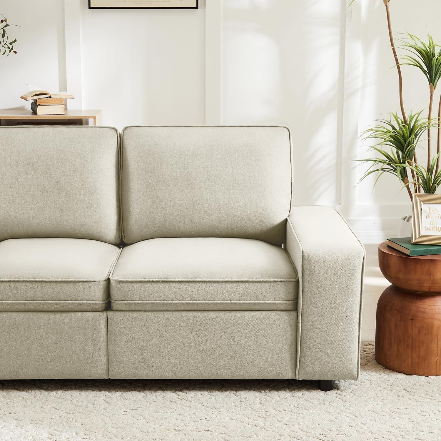 Modern Beige 2-Seater Sofa with Storage and USB Ports