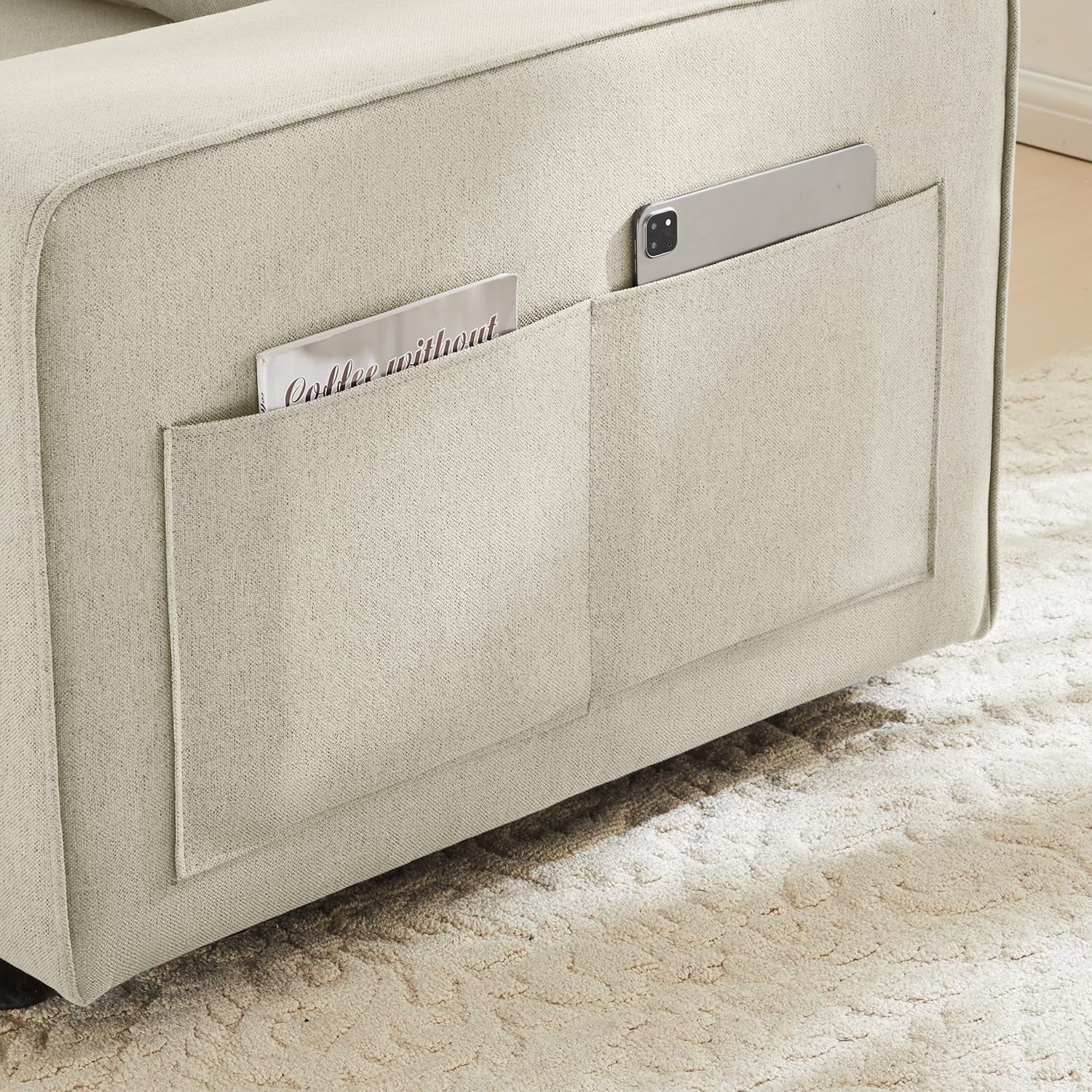 Modern Beige 2-Seater Sofa with Storage and USB Ports