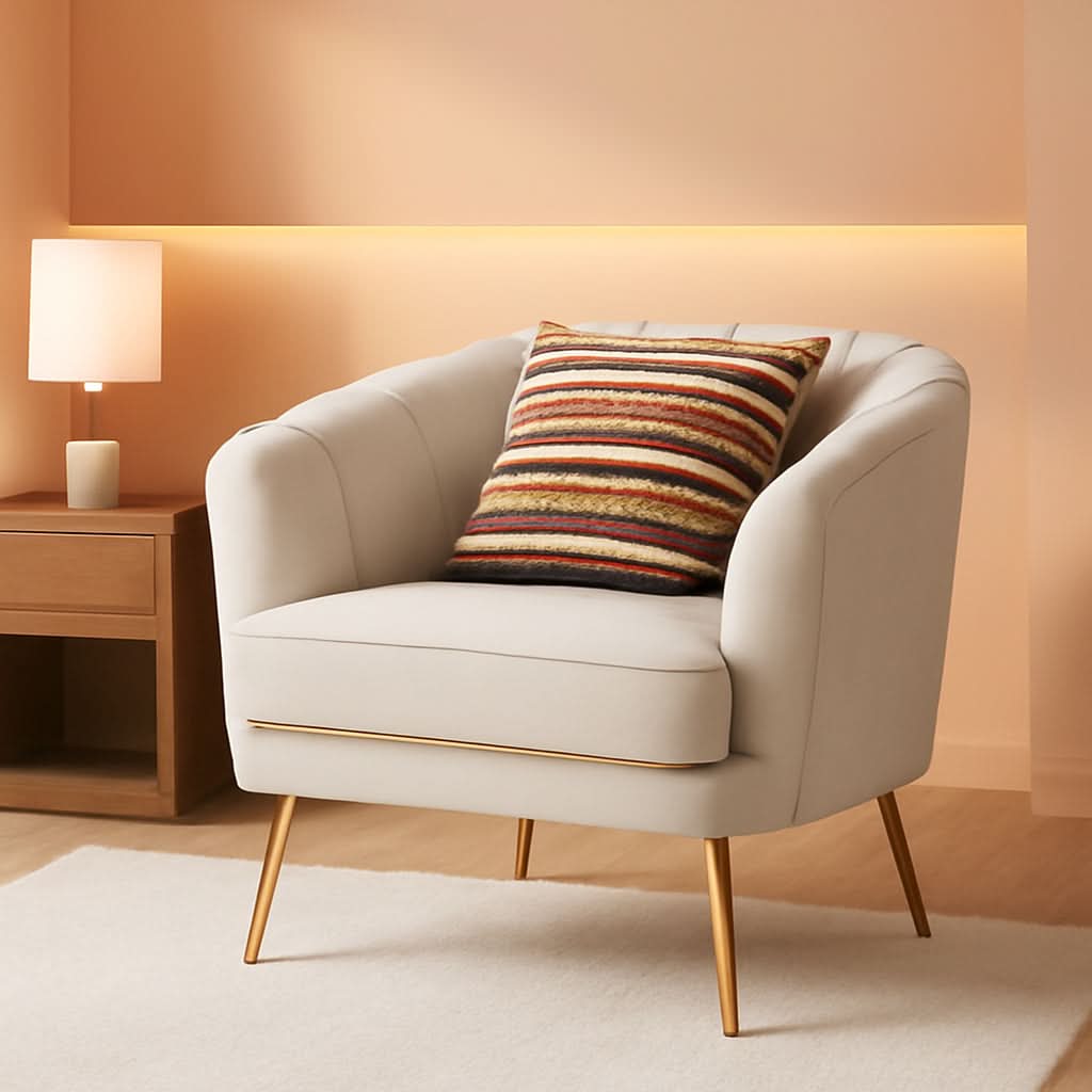 Modern Beige Velvet Accent Chair With Gold Metal Legs