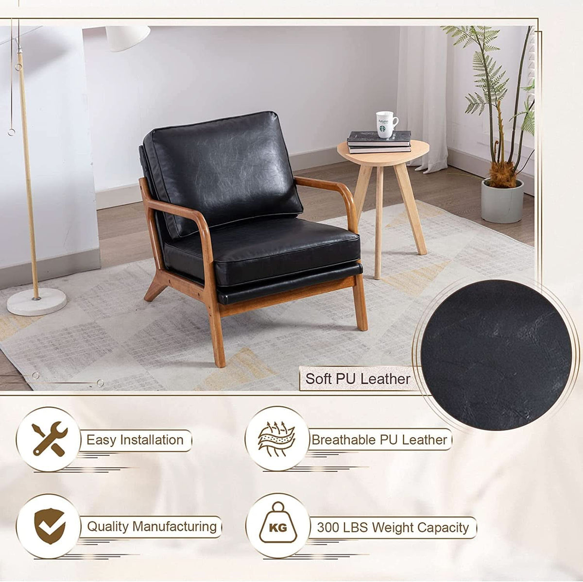 Modern Black Accent Chair With Thick Cushioned Seat