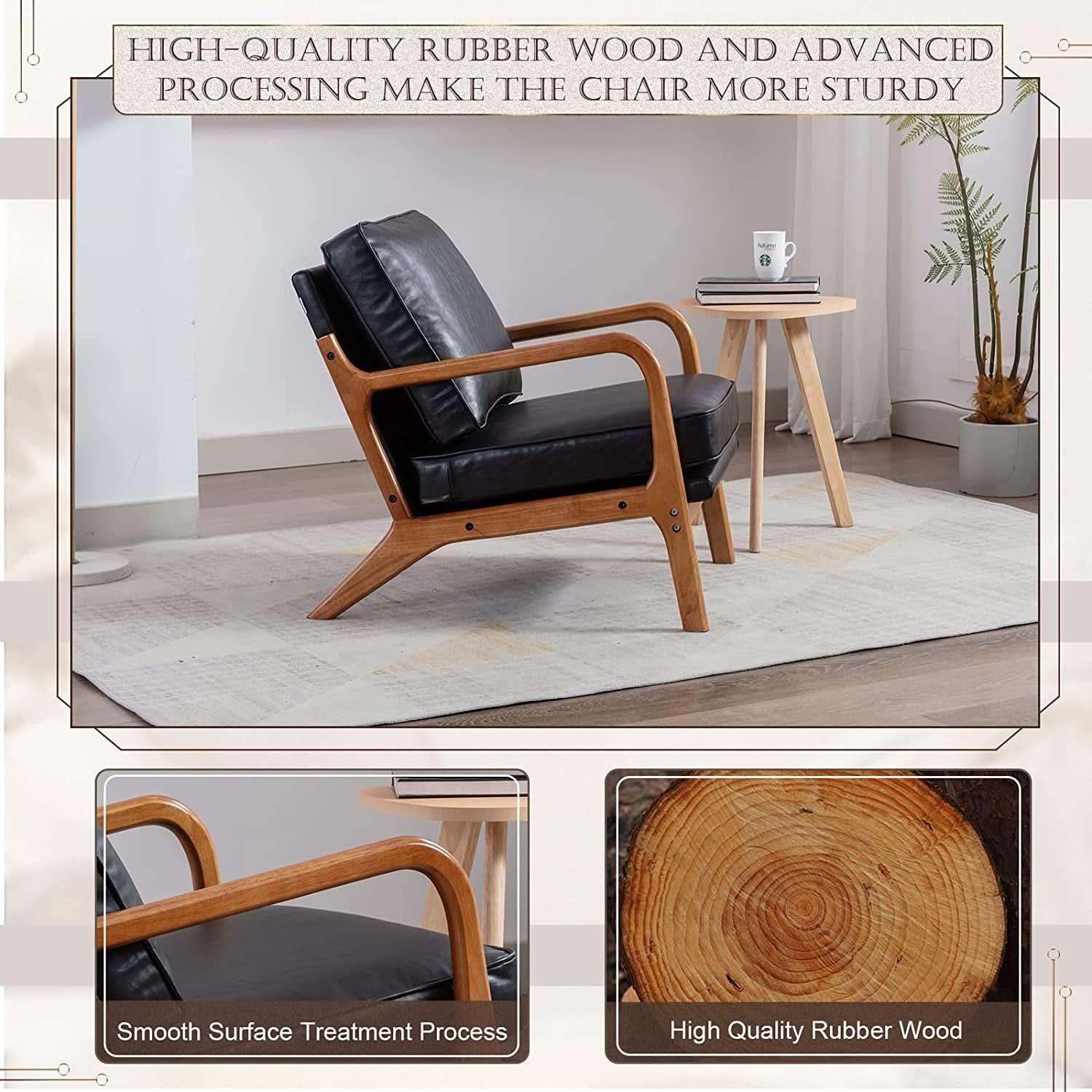 Modern Black Accent Chair With Thick Cushioned Seat