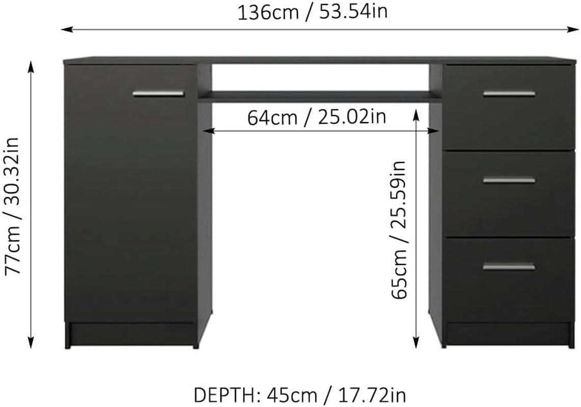 Modern Black Computer Desk with Storage Drawers and Shelf