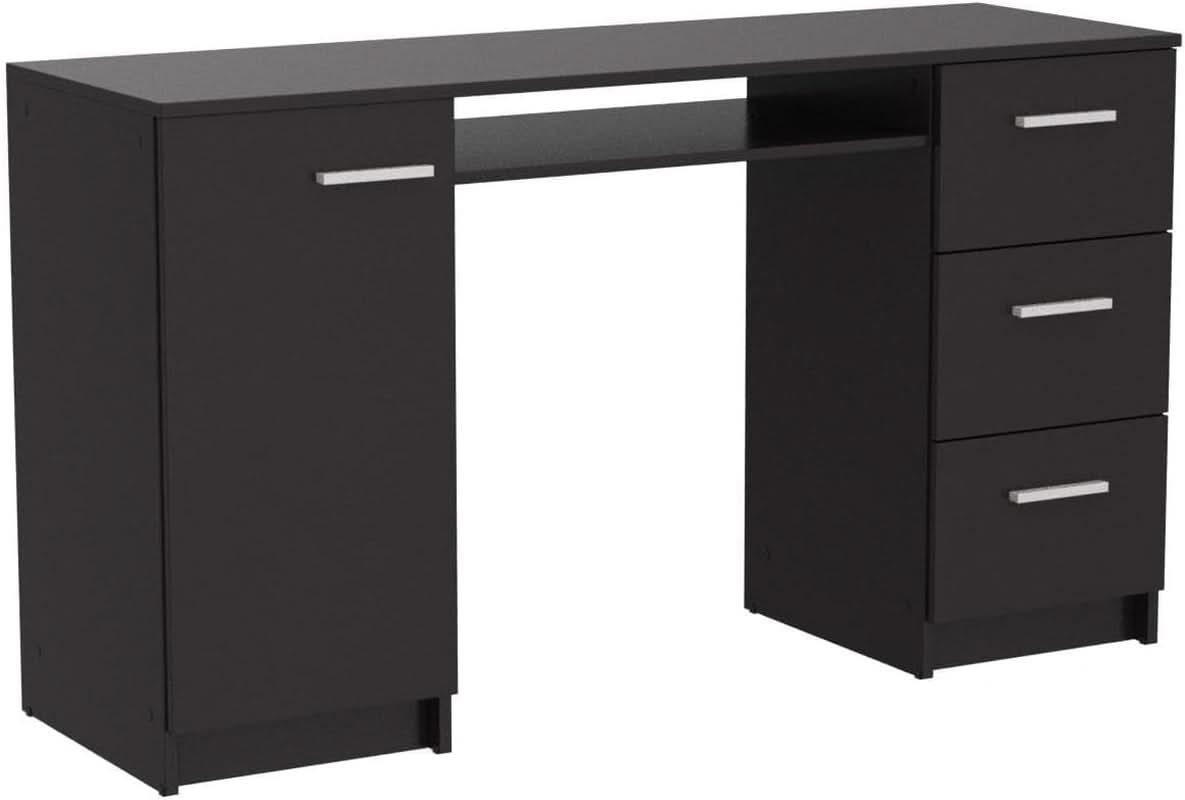 Modern Black Computer Desk with Storage Drawers and Shelf