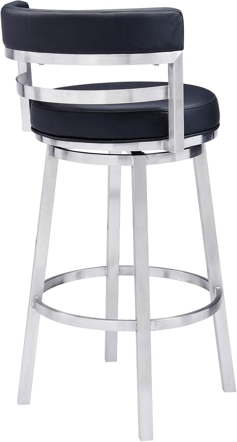 Modern Black Faux Leather Swivel Bar Stool for Kitchen