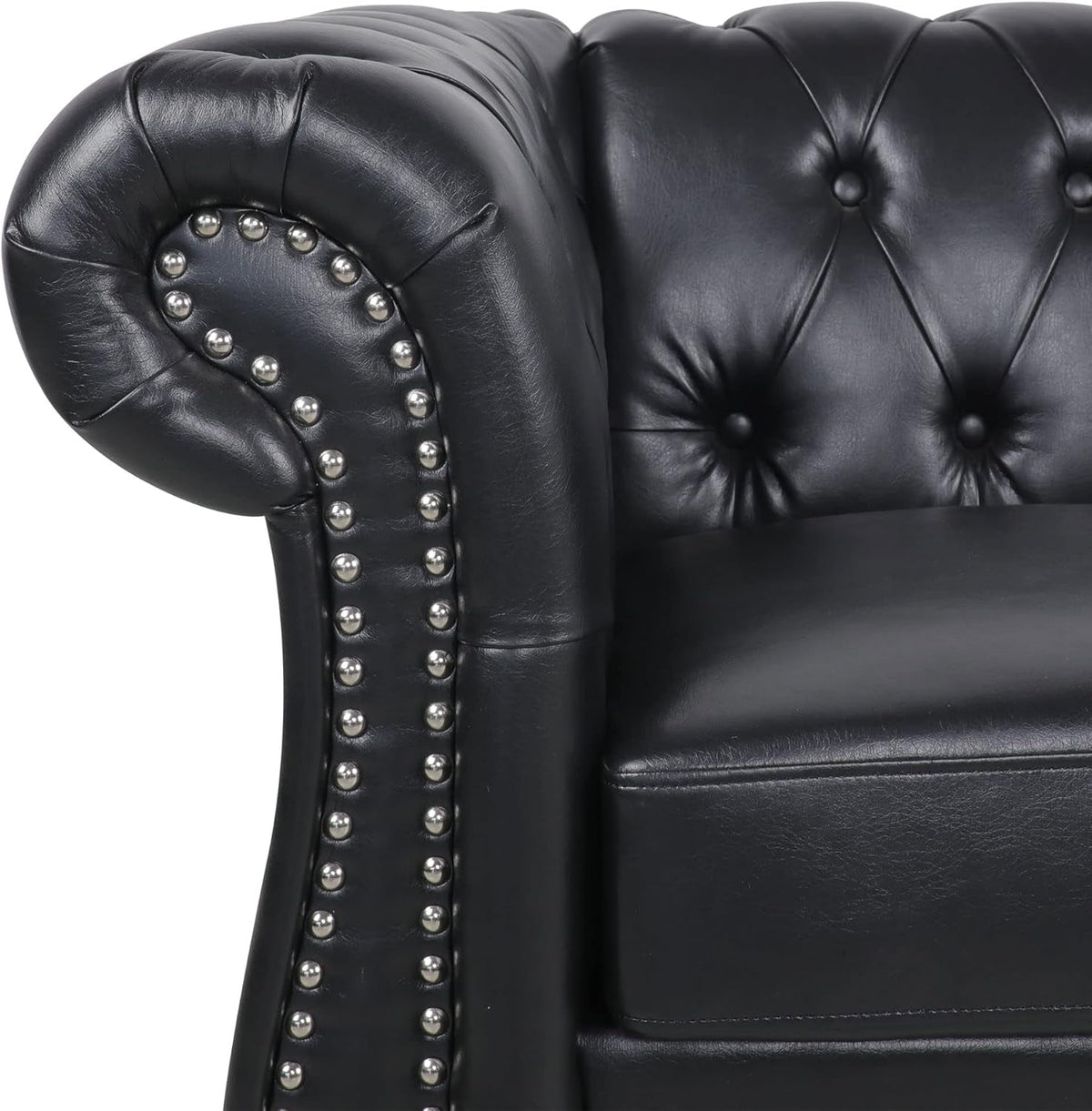 Modern Black Faux Leather Tufted Sofa and Chair Set
