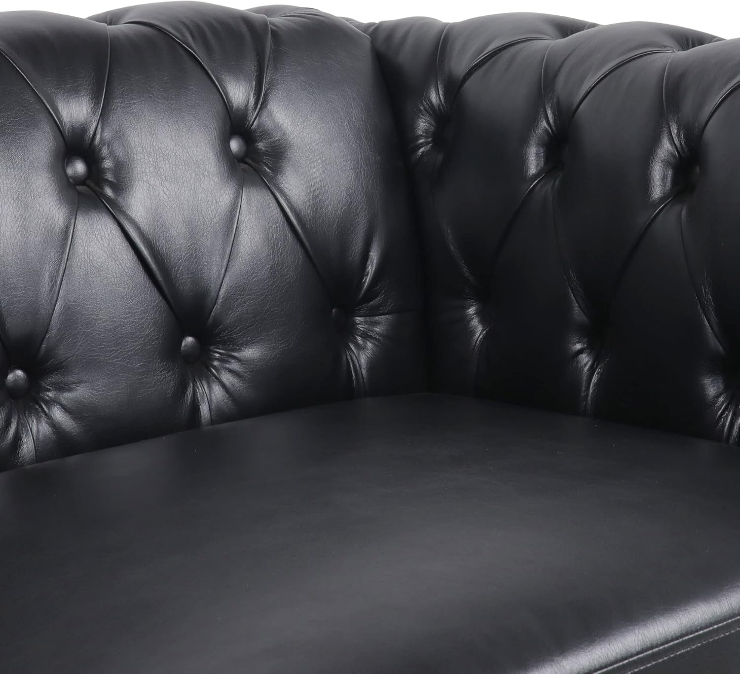 Modern Black Faux Leather Tufted Sofa and Chair Set