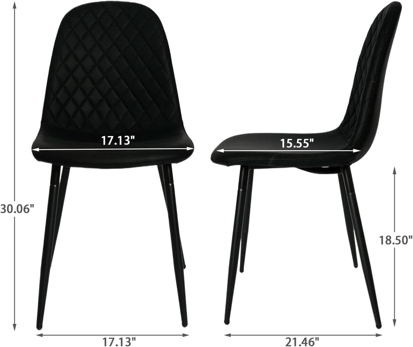Modern Black PU Leather Dining Chairs Set Of 2 With Metal Legs