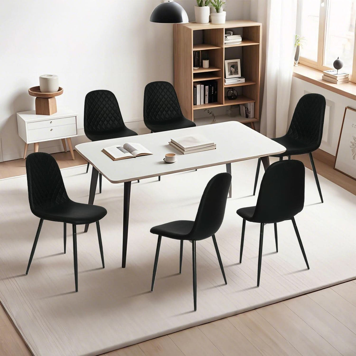 Modern Black PU Leather Dining Chairs Set Of 2 With Metal Legs
