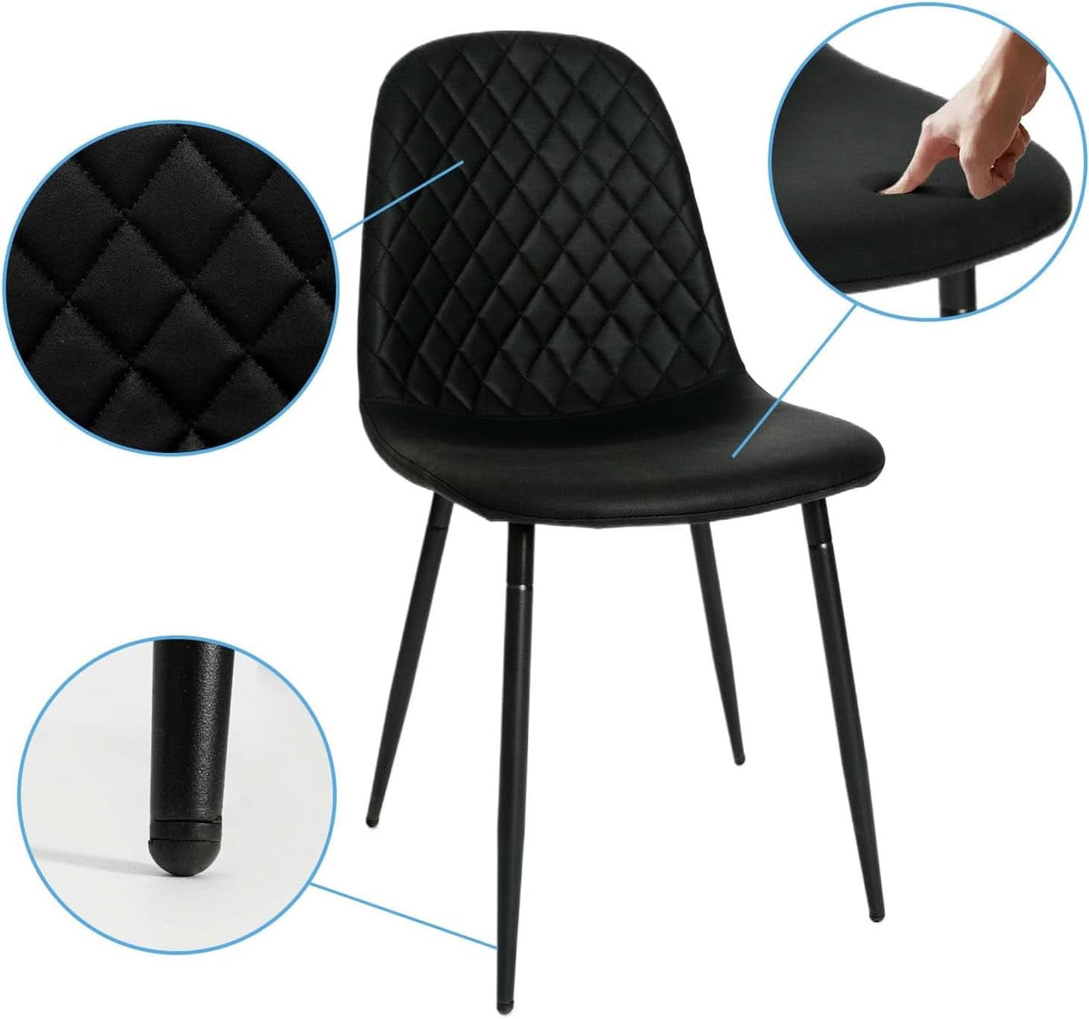 Modern Black PU Leather Dining Chairs Set Of 2 With Metal Legs
