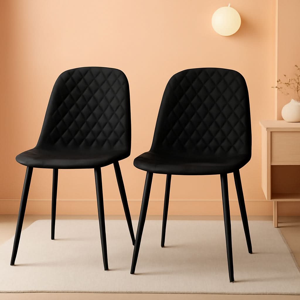 Modern Black PU Leather Dining Chairs Set Of 2 With Metal Legs