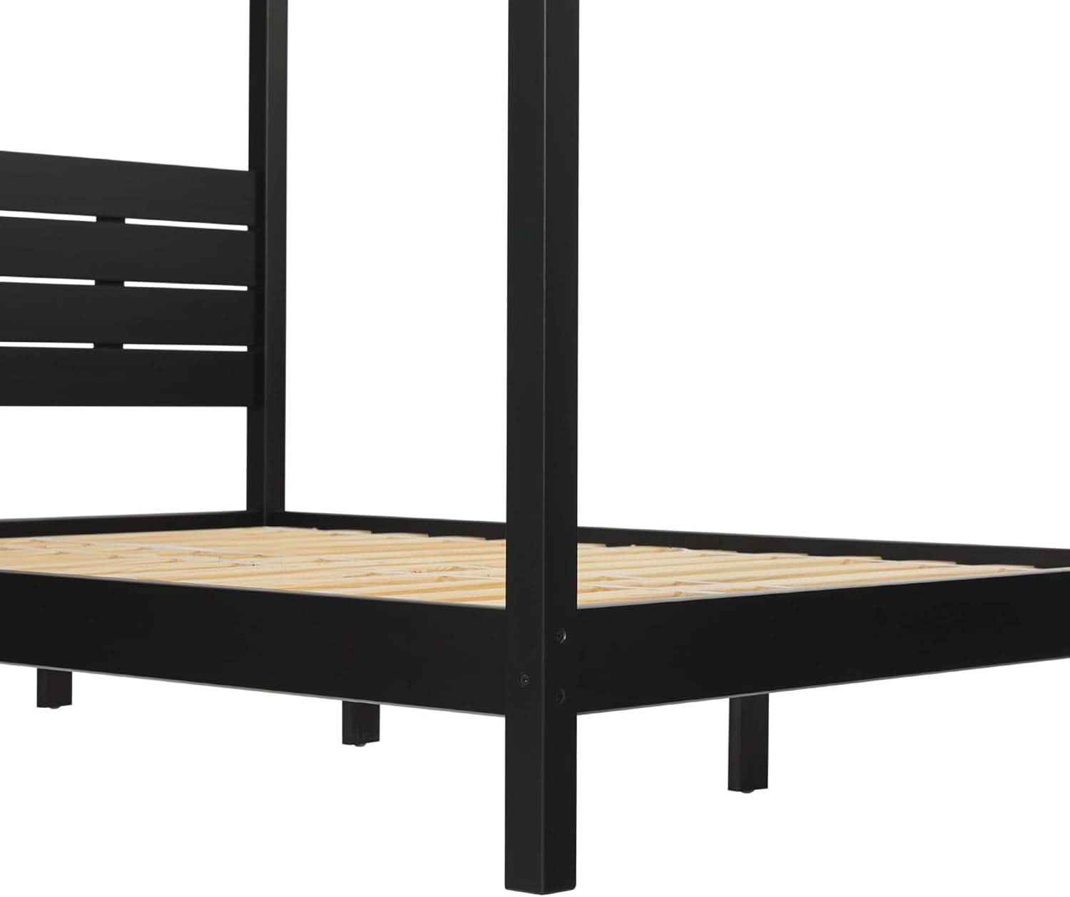 Modern Black Queen Canopy Bedframe with Slatted Headboard
