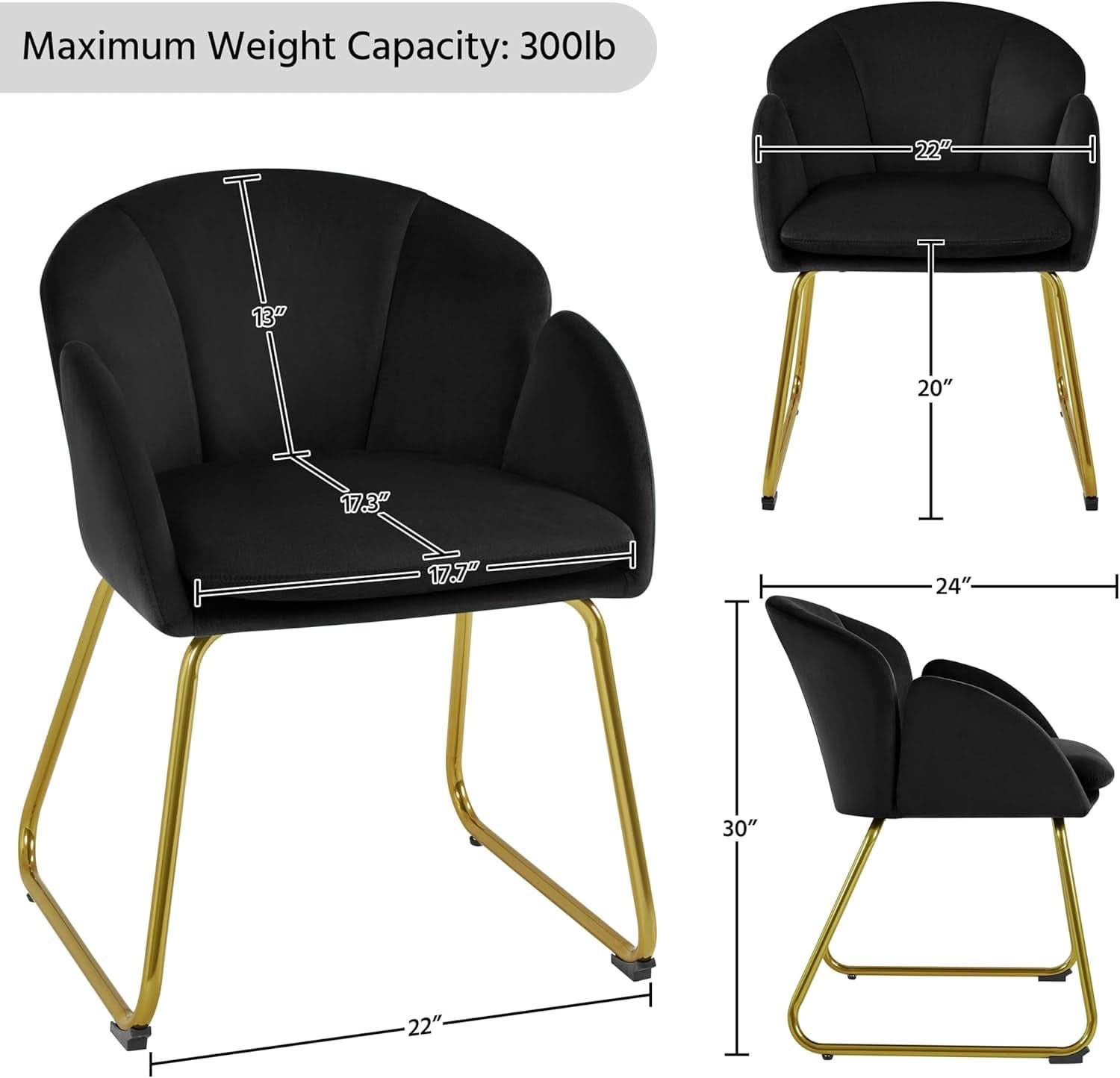 Modern Black Velvet Flower Armchair With Gold Legs