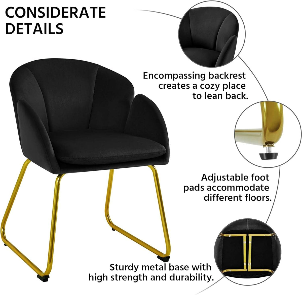 Modern Black Velvet Flower Armchair With Gold Legs