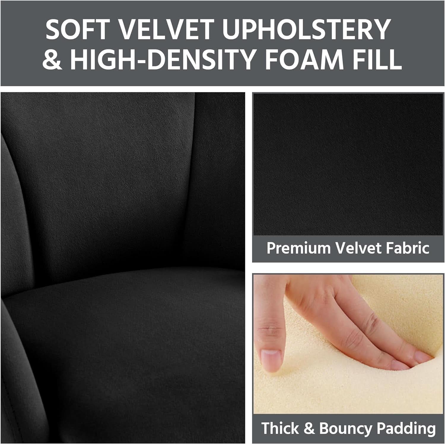 Modern Black Velvet Flower Armchair With Gold Legs