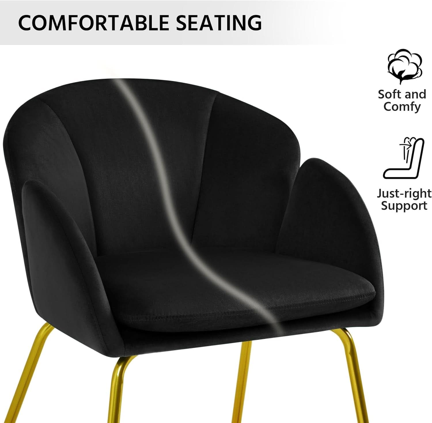 Modern Black Velvet Flower Armchair With Gold Legs
