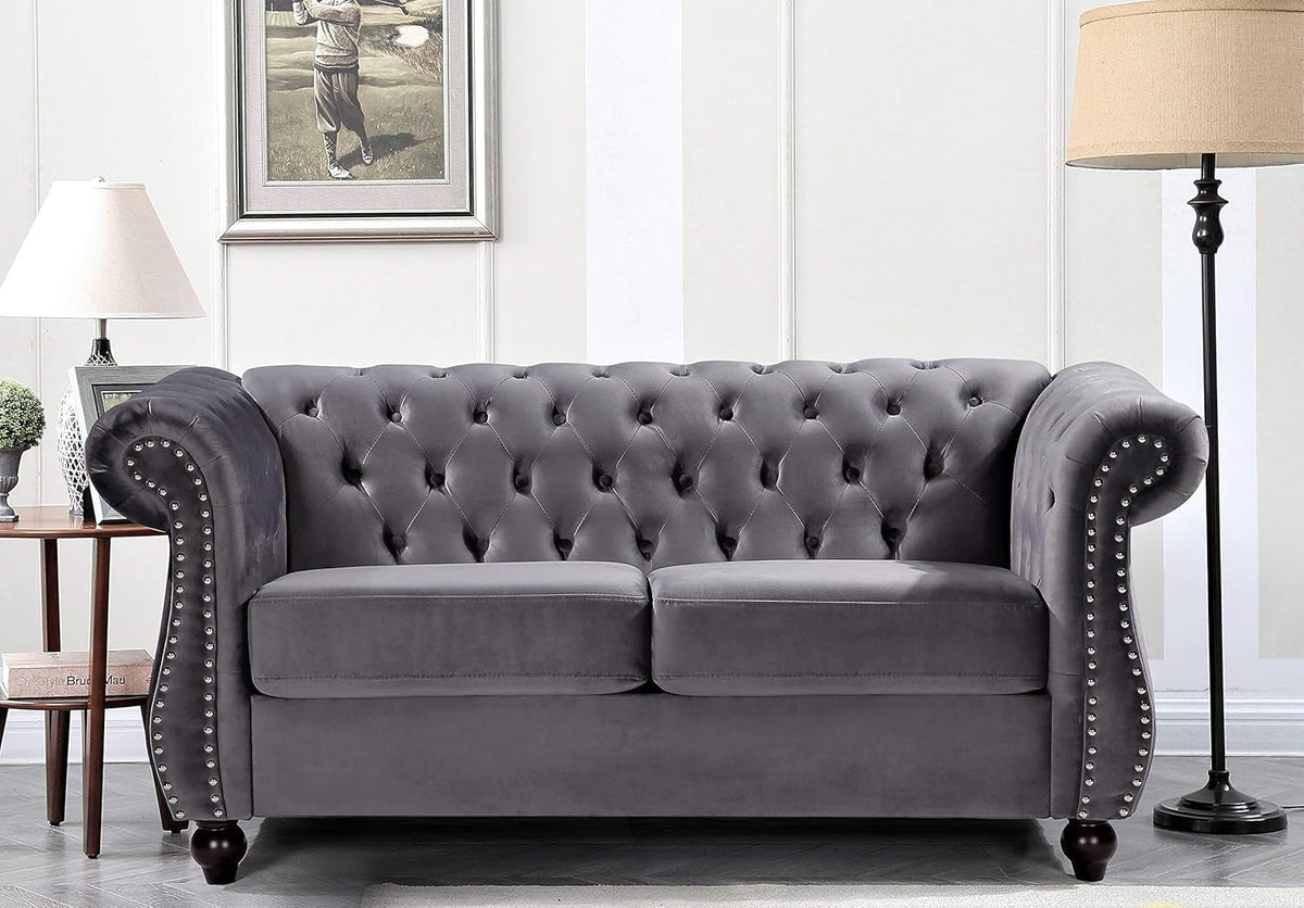 Modern Blue Velvet Chesterfield Loveseat For Living Room Decor