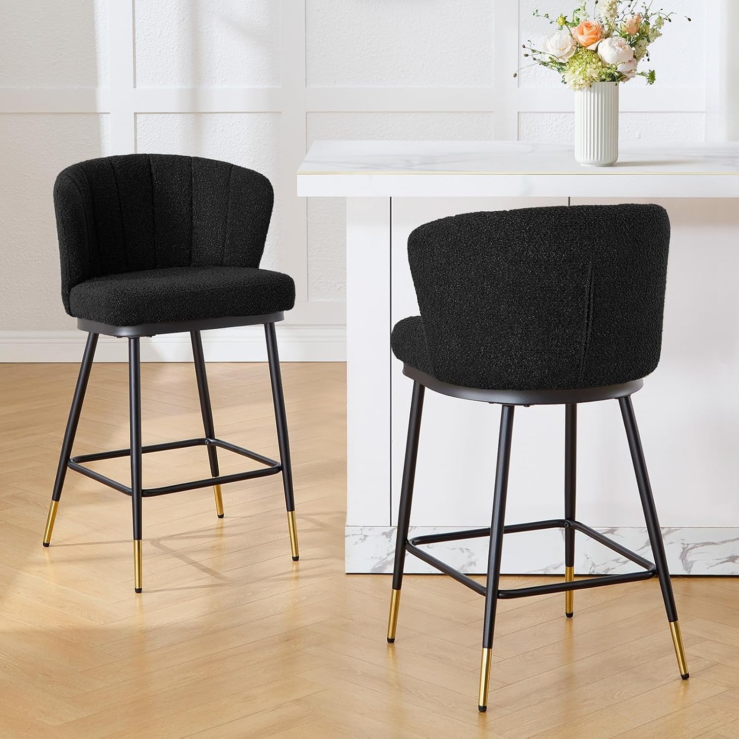 Modern Boucle Bar Stools Set of Two with Cushion