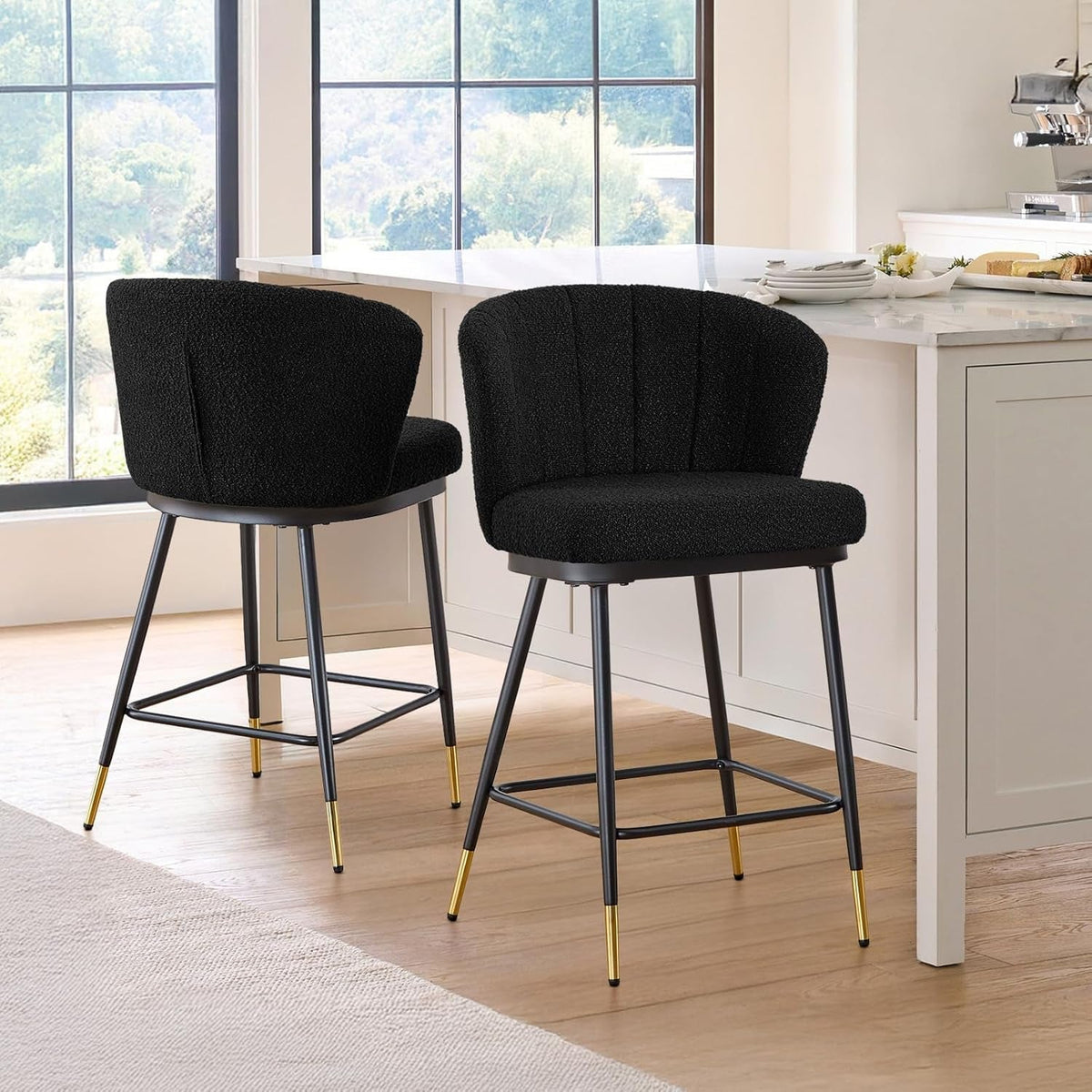 Modern Boucle Bar Stools Set of Two with Cushion