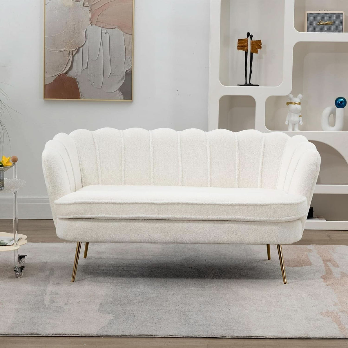 Modern Boucle Loveseat Sofa with Gold Legs for Small Spaces
