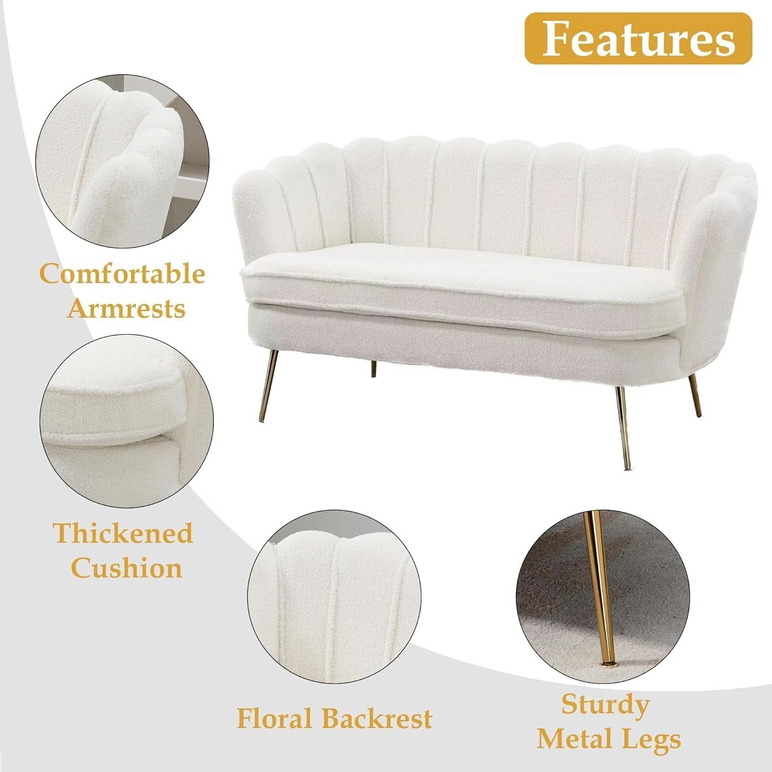 Modern Boucle Loveseat Sofa with Gold Legs for Small Spaces