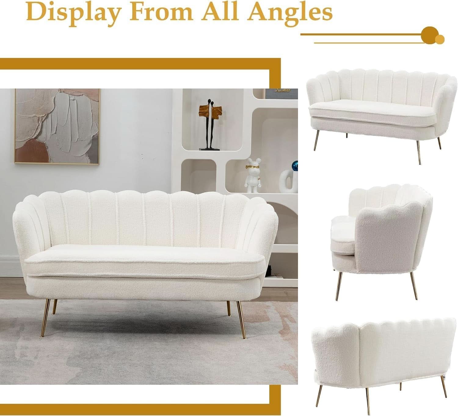 Modern Boucle Loveseat Sofa with Gold Legs for Small Spaces