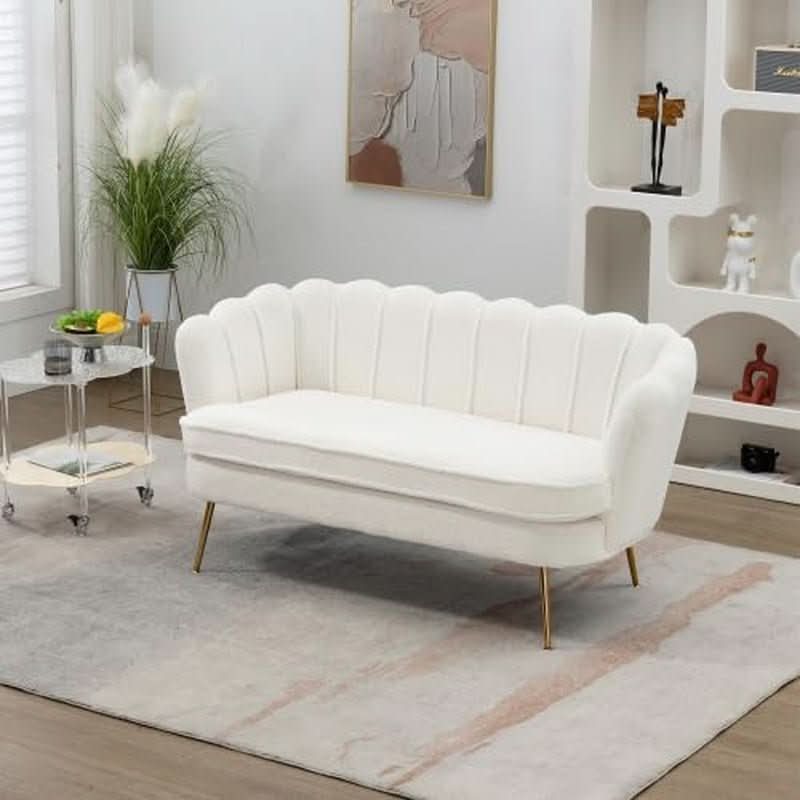 Modern Boucle Loveseat Sofa with Gold Legs for Small Spaces