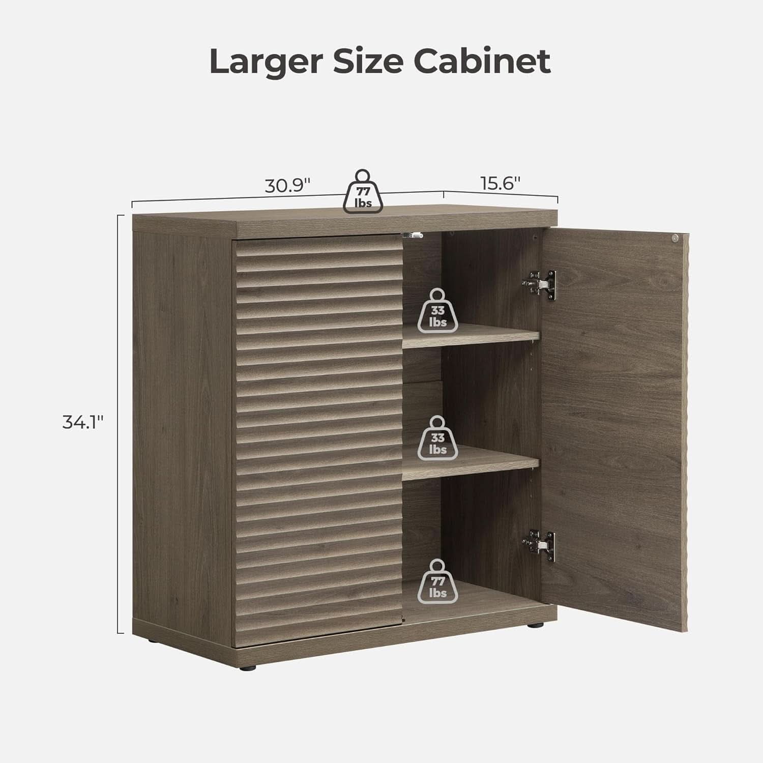 Modern Buffet Cabinet With Wave Panel Doors Large Storage
