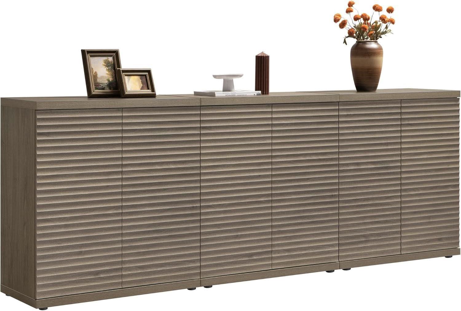 Modern Buffet Cabinet With Wave Panel Doors Large Storage
