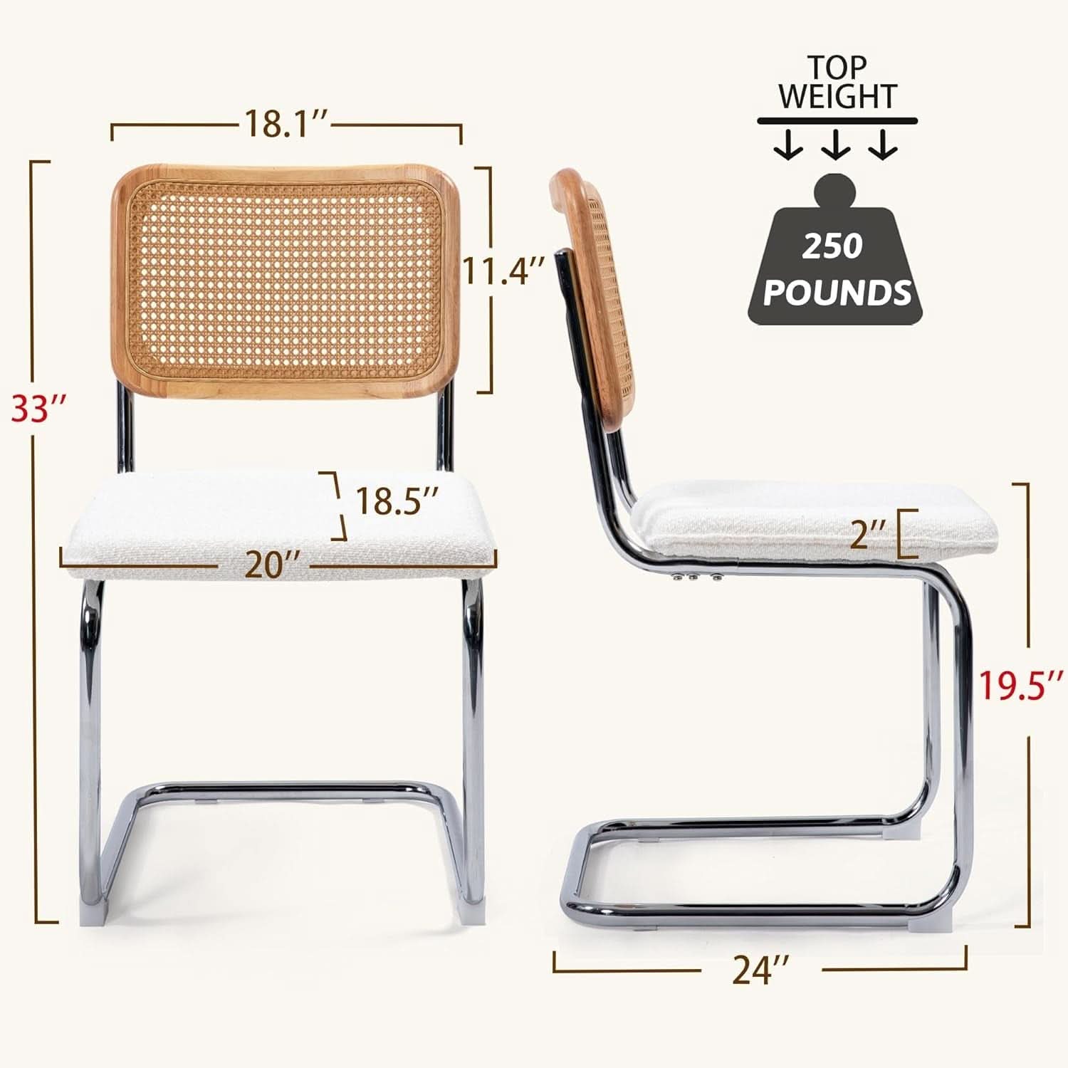Modern Cesca Cane Dining Chairs With White Boucle Seat