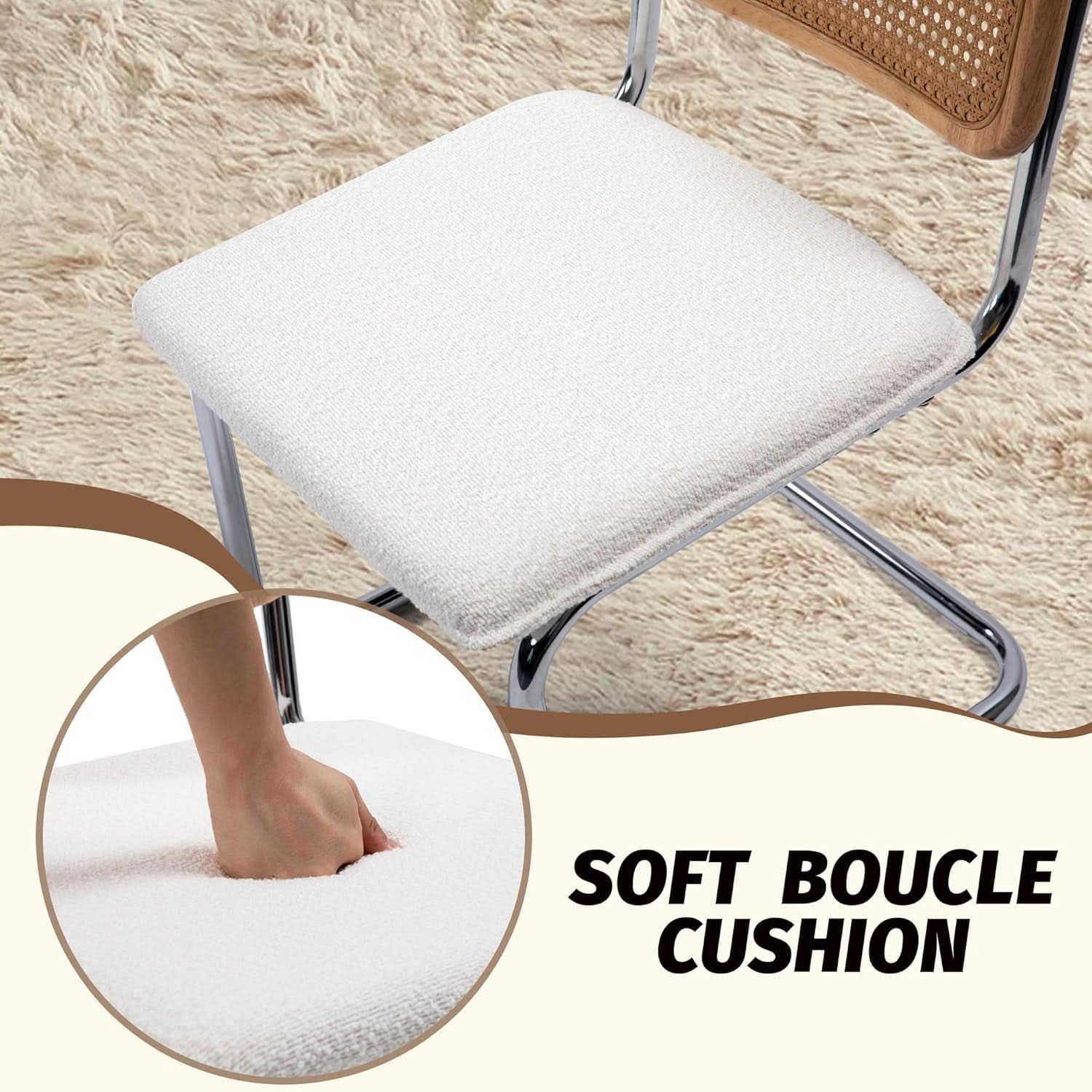 Modern Cesca Cane Dining Chairs With White Boucle Seat