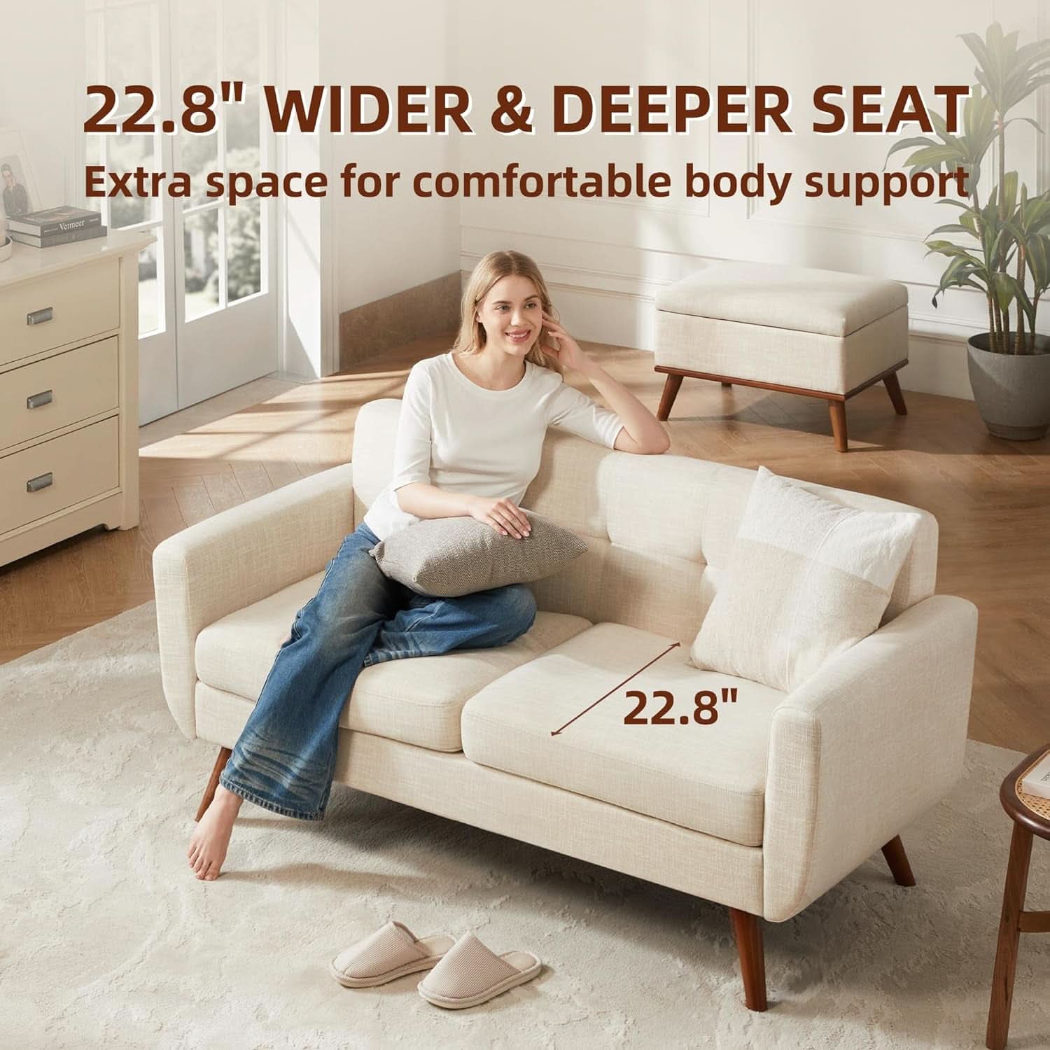 Modern Compact Beige Loveseat For Small Living Rooms