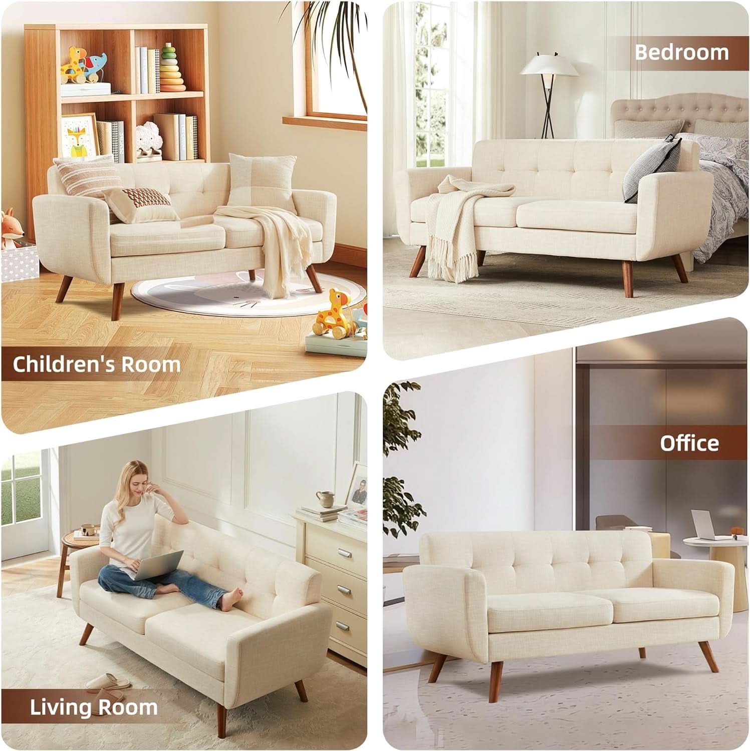 Modern Compact Beige Loveseat For Small Living Rooms