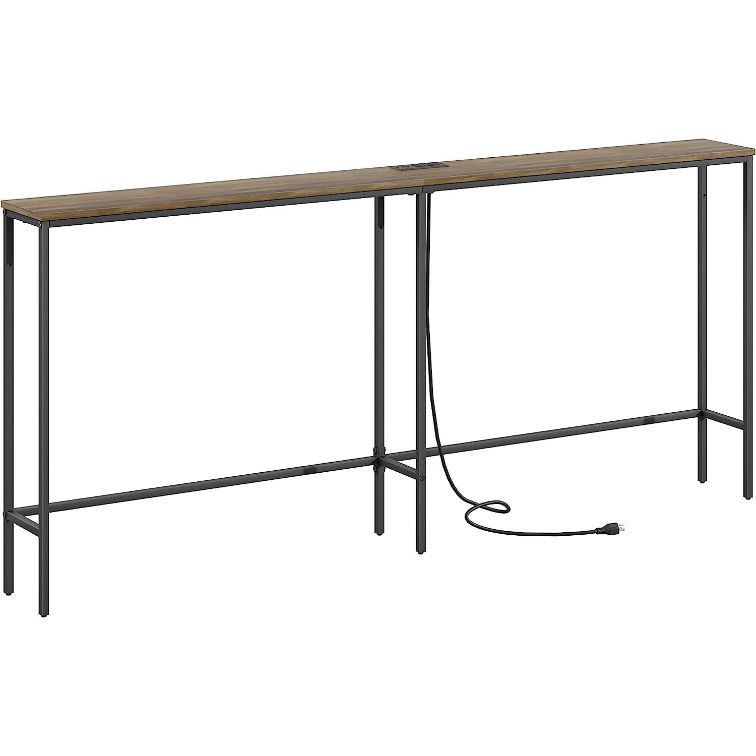 Modern Console Table With Power Outlet And Gold Metal Frame