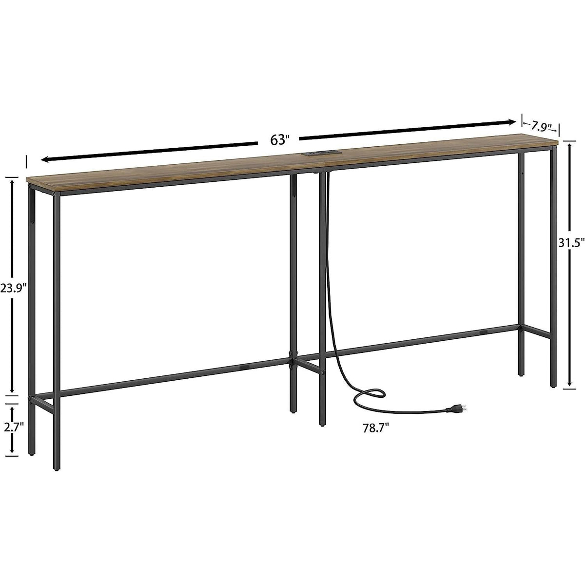 Modern Console Table With Power Outlet And Gold Metal Frame