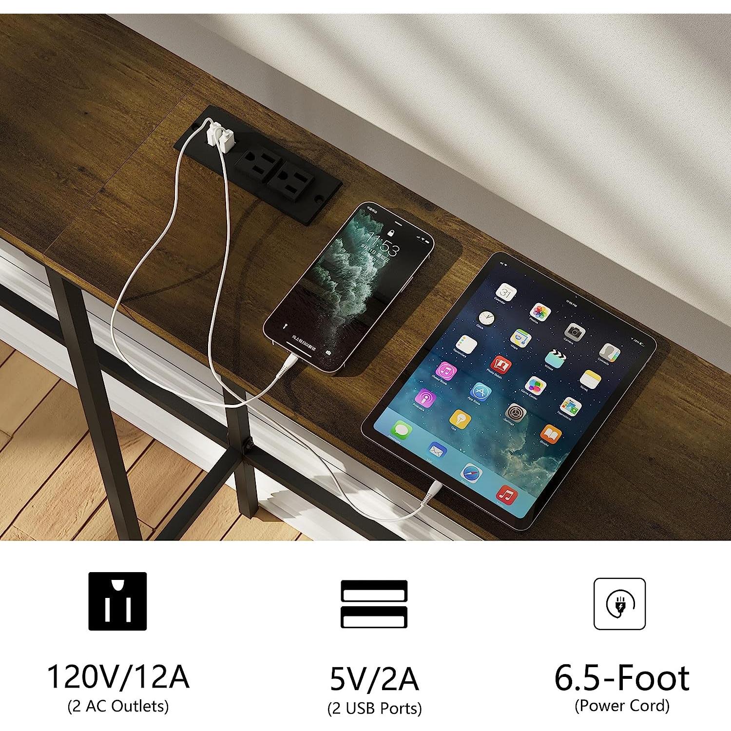 Modern Console Table With Power Outlet And Gold Metal Frame