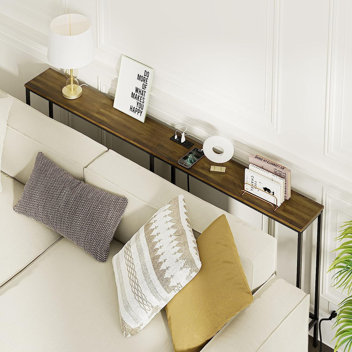 Modern Console Table With Power Outlet And Gold Metal Frame