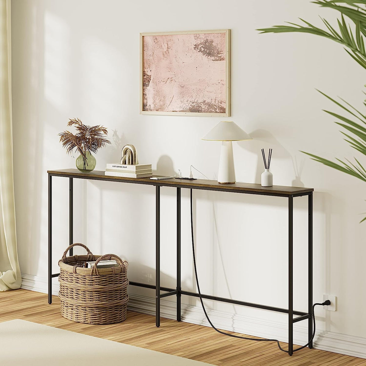 Modern Console Table With Power Outlet And Gold Metal Frame