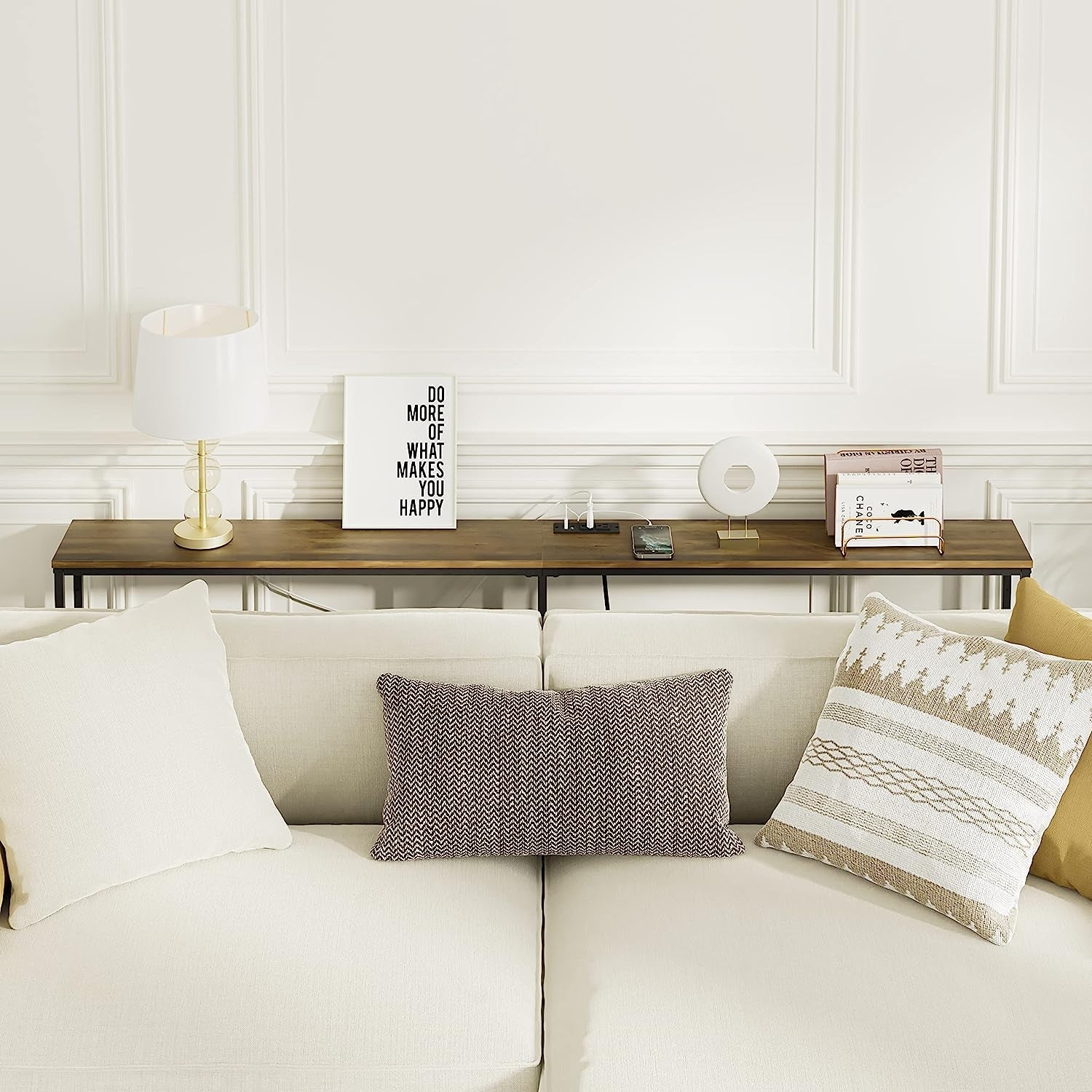 Modern Console Table With Power Outlet And Gold Metal Frame